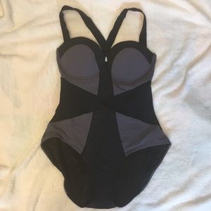SPANX Black and Gray Women Swim One Piece